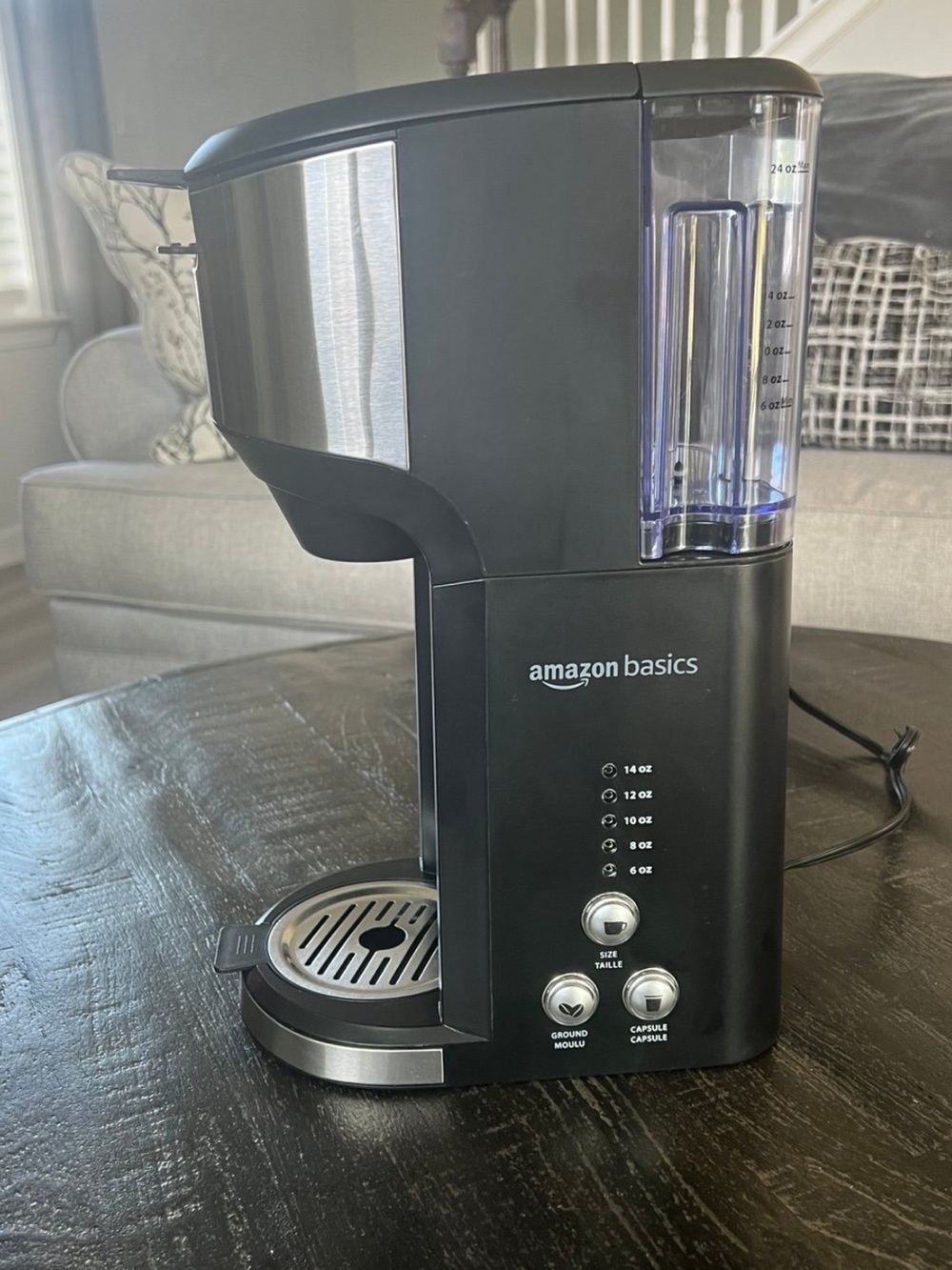Amazon Basics Drip Coffee Maker with K-Cup, 14 Oz, Black and Stainless steel